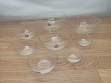8 Vtg DURALEX Clear Glass Nesting Mixing Bowls Set Made in France 