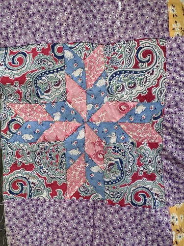 Vintage Feed Sack Patchwork Quilt Top Hand Pieced Churn Dash Early 1940s 72 x 82 - Picture 6 of 16