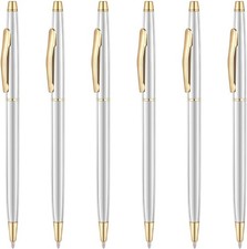 6 Pack Silver  Gold Ballpoint Pens Black Ink Medium Point 1mm , Slim Twist Meta