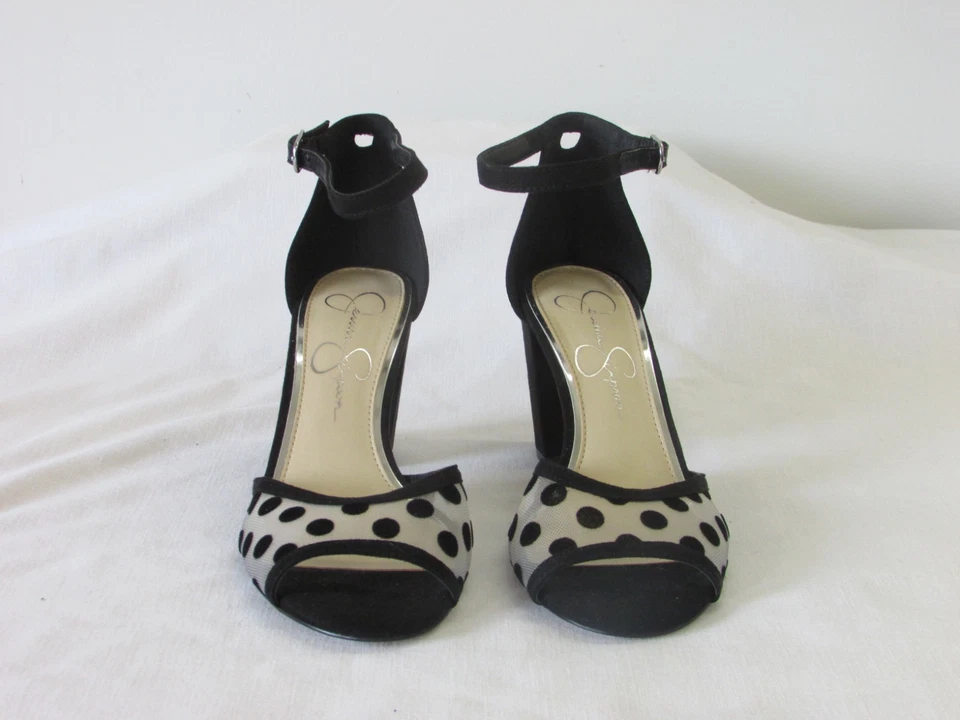 Zapatos de salón Jessica Simpson negros punta abierta tacones bloque hebilla lateral correa para el tobillo talla 7 Foto 4 de 4