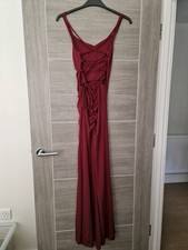 Ladies Full Length Burgandy Lace Up Occassion Dress With Thigh Split SIZE M/10 