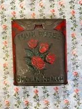 Vintage 1920's FOUR ROSES SMOKING TOBACCO Hinged Pocket Tin Rare + Clean