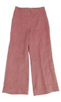 Jaeger Women's Trousers Pink 100% Linen Wide Leg Pocket Formal Belt Loop Zip New