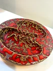 vintage red/gold Haeger pottery ashtray "crackle"/"lava" glaze no scratch/chips