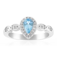 Cavill Aquamarin Ring Tropfen 0,29Ct Zirkon 925 Silber Rhodiniert Damen