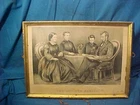Orig 1867 THE LINCOLN FAMILY Framed B/W CURRIER + IVES Lithograph PRINT