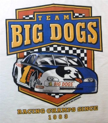 Team Big Dogs Tee Shirt Large White Race Car 100% Cotton Racing Champs 1983 New