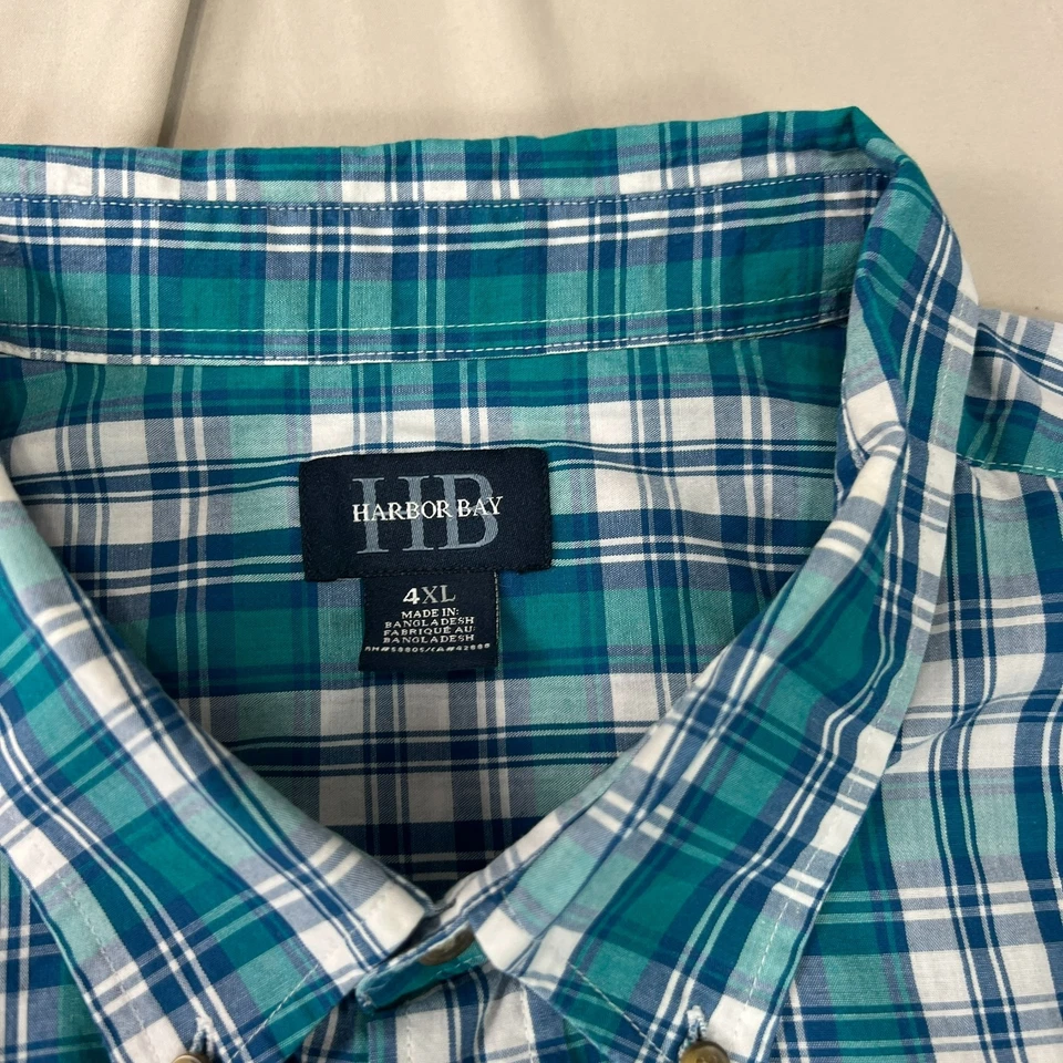 Camisa Harbor Bay HB Para Hombres 4XL Verde Azulado A Cuadros Abotonada Manga Corta Informal Usada en Excelente Condición Foto 2 de 4