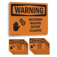 Shutdown Machine Before Cleaning With Symbol OSHA WARNING Sign, Decal 5/10 Pack