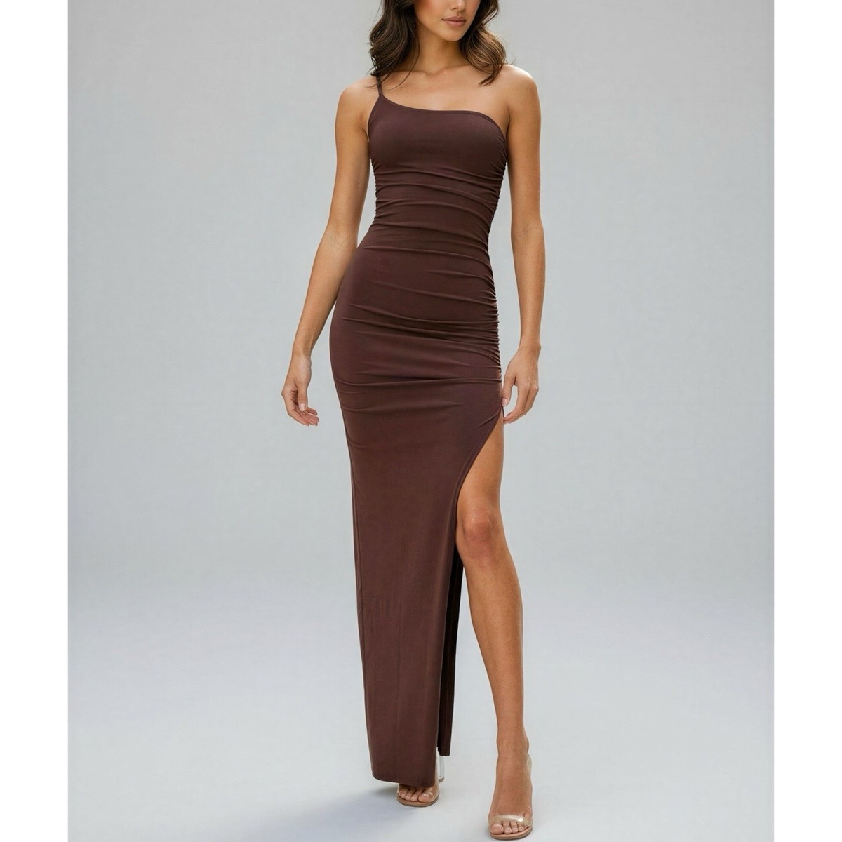 $279 NWT NOOKIE Aria One Shoulder Gown, Chocolate, XL | eBay