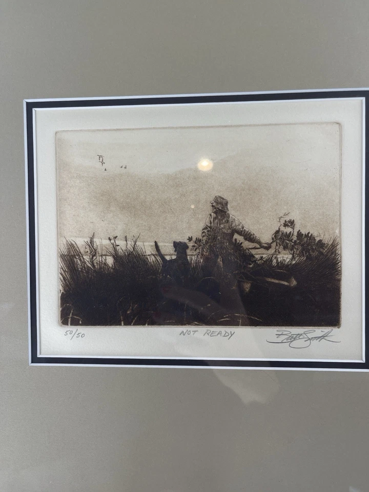 Grabado firmado Brett Smith "NO LISTO" años 90 enmarcado #50/50 Duck Hunter 17"x 16" Foto 3 de 4