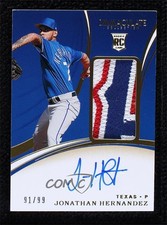 2020 Panini Immaculate Rookie 91/99 Jonathan Hernandez #102 Patch Auto 0o87