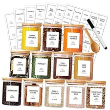 12 Pcs Glass Spice Jars with Bamboo Airtight Lids and 191 Labels Spice Jars Set