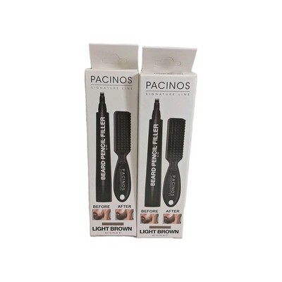 (2)Pacinos Beard Pencil Filler W Brush Water Resistant  LIGHT Brown 5ML,0.17 OZ 