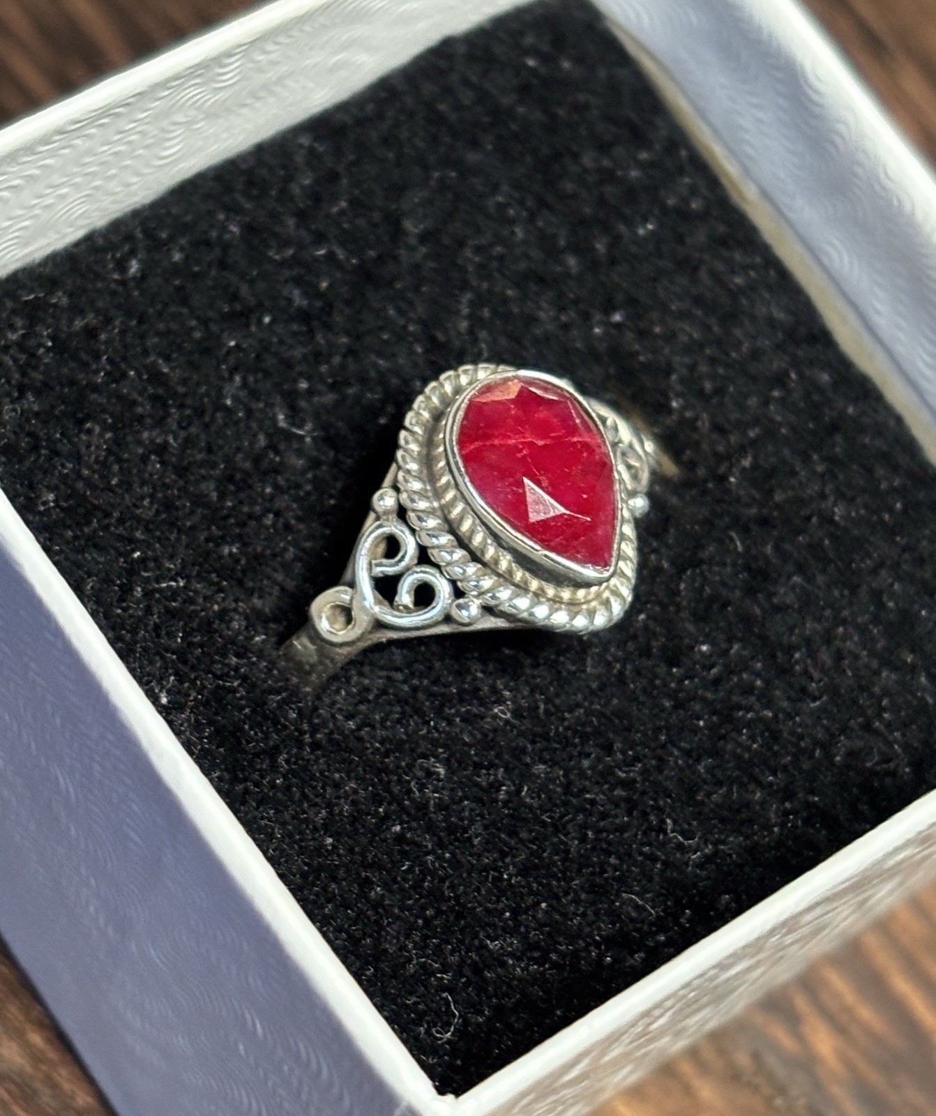 Sterling Silver Created Bermese Ruby Tear Drop Sh… - image 2