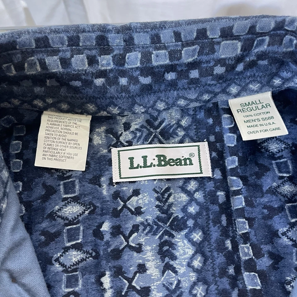 Vintage 90s LL Bean Aztec Navajo Western Button Up Flannel Shirt Size Mens S USA - Image 3 of 4