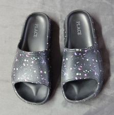 The Children's Place kids/Teens Slide Sandals Slip On Splatter Foam Black 2
