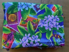 Vintage Hoffman "Paradise Reef" Fabric Tropical Flowers And Fish 3.5 Yards