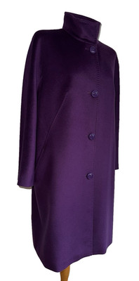 MAX MARA COAT PURPLE 100% VIRGIN WOOL HIGH COLLAR FULLY LINED SIZE 16 ITALY