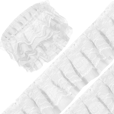 44 Yards White Double-Layer Pleated Chiffon Lace Trim 2'' Wide Tulle Trimmings fo