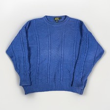 Vintage Eddie Bauer Sweater Cable Knit Fisherman Blue Pullover crewneck Size L