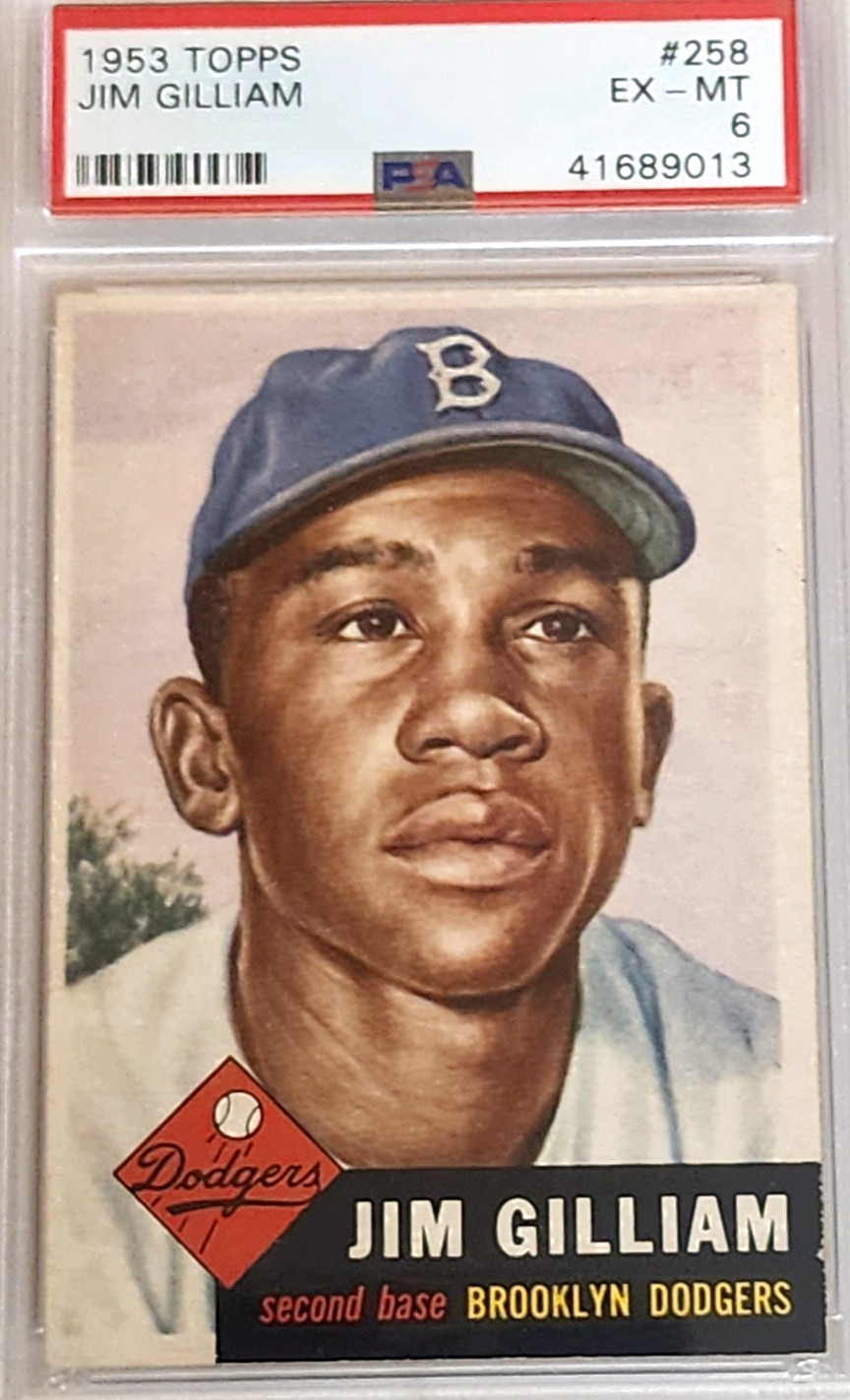 1953 TOPPS #258 JIM GILLIAM PSA EX-MT 6 RC ROOKIE SP SHORT PRINT