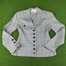 Vintage 80s Adele Simpson Black White Houndstooth Plaid Preppy Blazer Sz 10