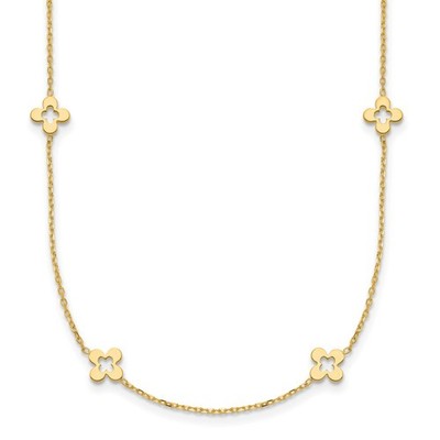 14k Gelbgold poliert offen Kleeblatt Station Halskette 16'' mit 2 Zoll ext. 1,69gm