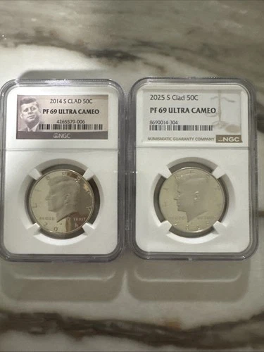 Lot of 2 - 2014S & 2025-S 50Cent ULTRA CAMEO PF69 NCG
