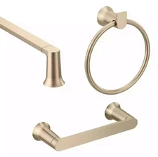 🔥MOEN Genta Bath Hardware Set w/Towel Bar Paper Holder Towel Ring Bronzed Gold