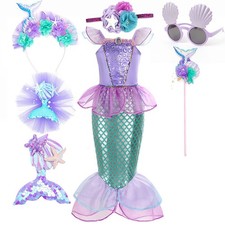 Ariel Little Mermaid Princess Costume Girls Purple Dress Halloween Cosplay