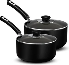 Utopia Kitchen Nonstick Saucepan Set with Lid, 1 1QT + 2QT (Pack of 1), Black 