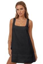 Women's Lace Trim Square Neck Sleeveless Pleated Mini Vacation Dress