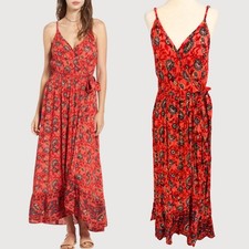 Band of Gypsies Bohemian Wrap Maxi Dress Red M