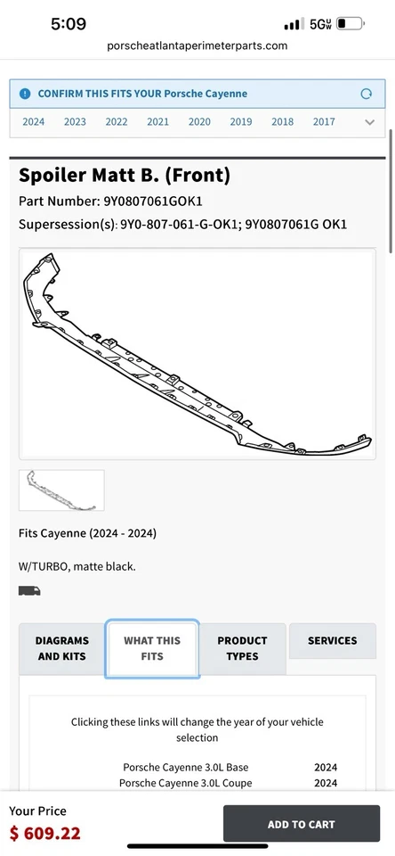 Alerón delantero para Porsche Cayenne número de pieza 9y0807061g Foto 4 de 4