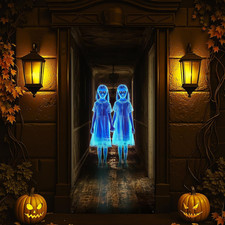 Halloween Decorations Door Cover, Large Scary Twins Spooky Movie Inspired Hallow