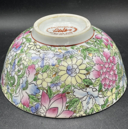 Hand Painted Chinese Porcelain Bowl "Petals" Gold Highlights Vtg Bright Colors - Picture 8 of 13