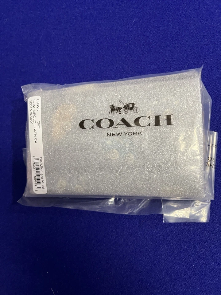 Coach Leather Car Print Slim Bifold Card Wallet in Midnight Multi New - Image 2 of 4