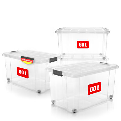 4x 60 L Aufbewahrungsbox mit Deckel groß transparent