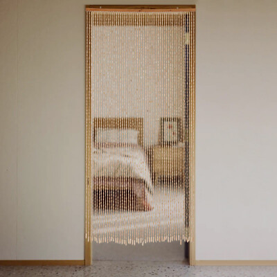 Bamboo Wood Beaded Door Curtain 200 × 90 cm 52 Strings Vintage Room Divider