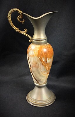 Petit Vase En Onyx Marbré Et Métal – Déco Vintage Sans Marque