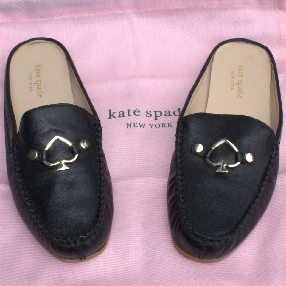 NIB w/Bag | Kate Spade Colada Leather Mules Backless Loafers | Black | Womens 7M