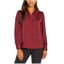 Banana Republic Women's Long Sleeve V Neck Satin Pullover Burgundy Size Large