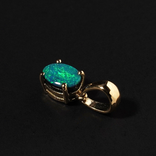 Vintage 14ct Gold Lightning Ridge Australian Green Teal Opal Doublet Pendant - Picture 7 of 11