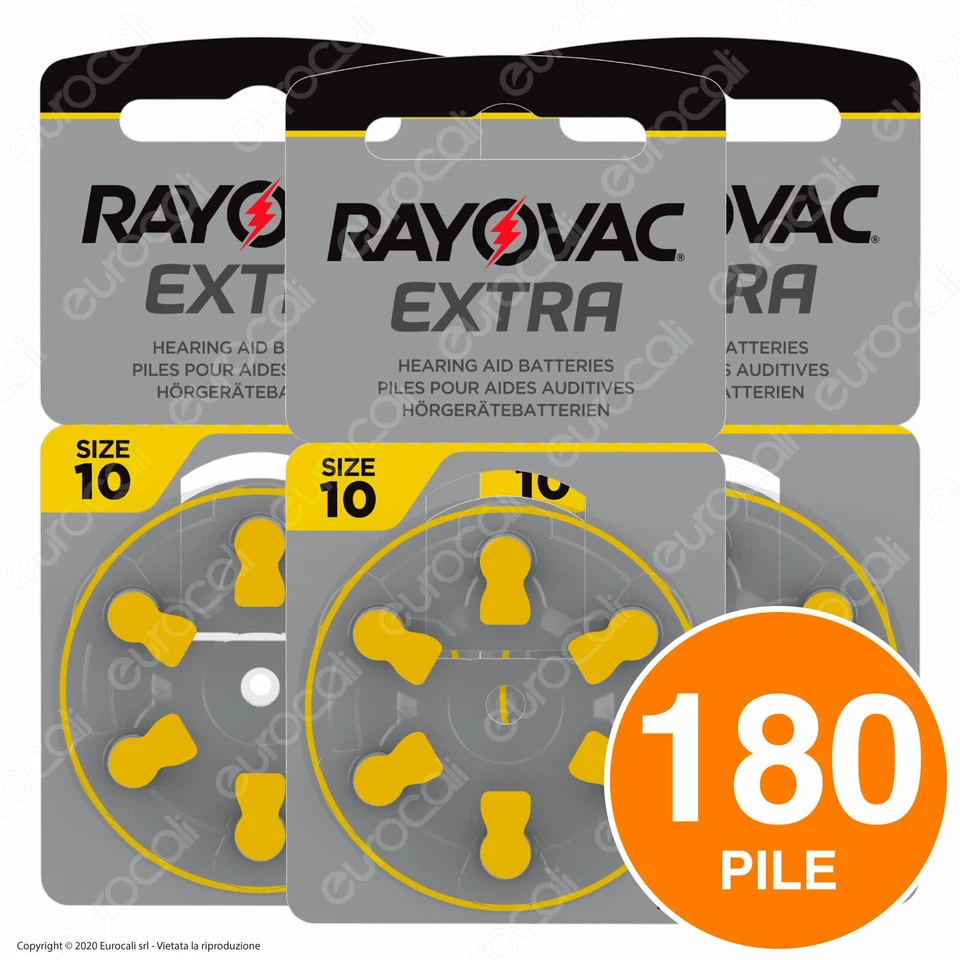 180 Batterie PILE RAYOVAC Extra 10 per Apparecchi Acustici PROTESI udito PR70