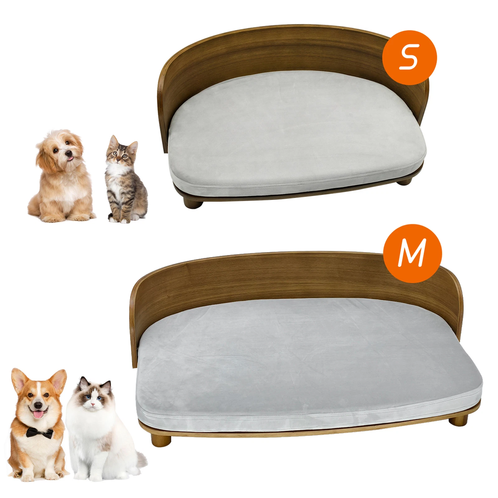 Elevated Wood Frame Dog Bed for Small Dogs Pet Cat Sofa Bed Scandinavian Style