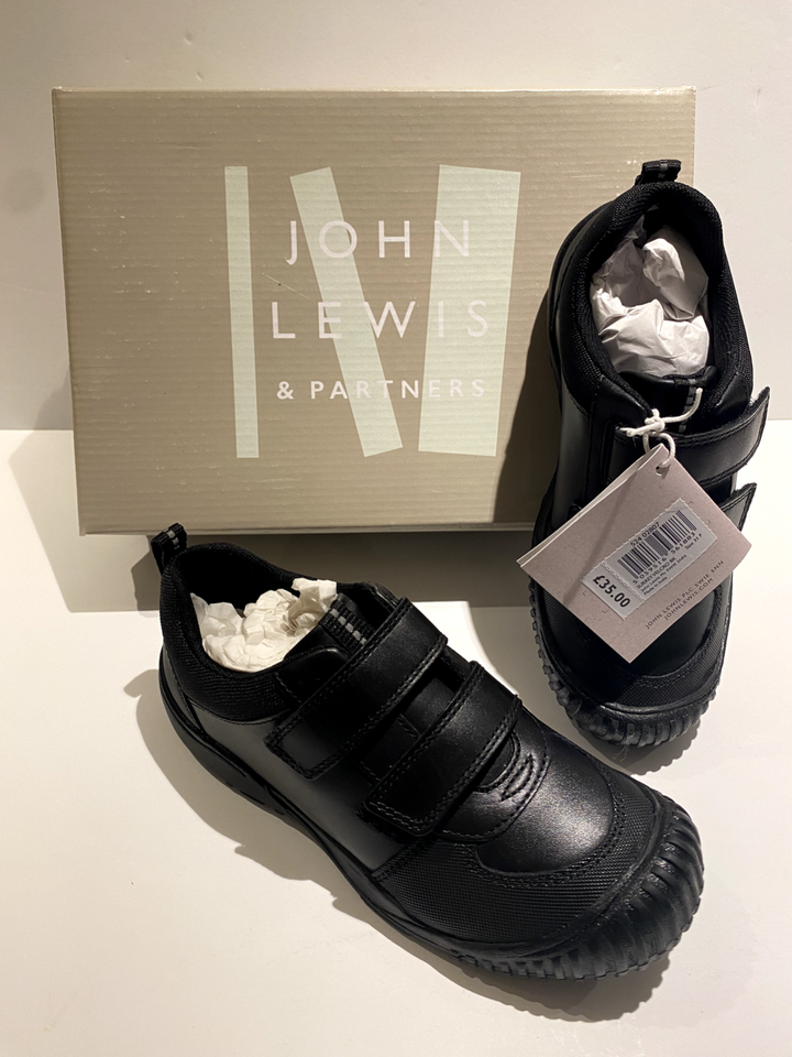 John Lewis Boys Black Leather Surrey School Shoes UK 31 BRAND NEW