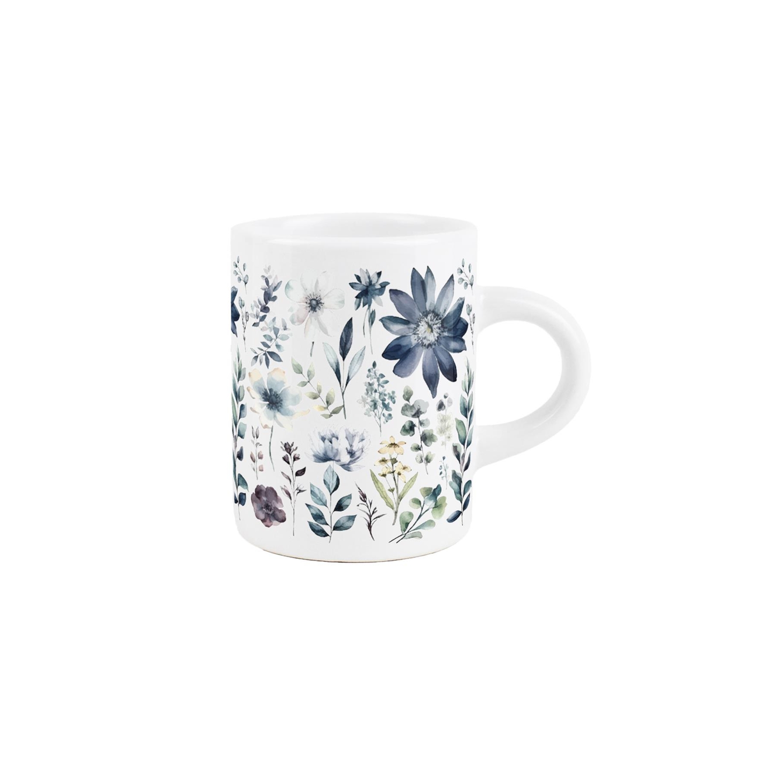 Blue Pastel Flowers Espresso Cup - Pretty Watercolour Floral Small Ceramic Mug
