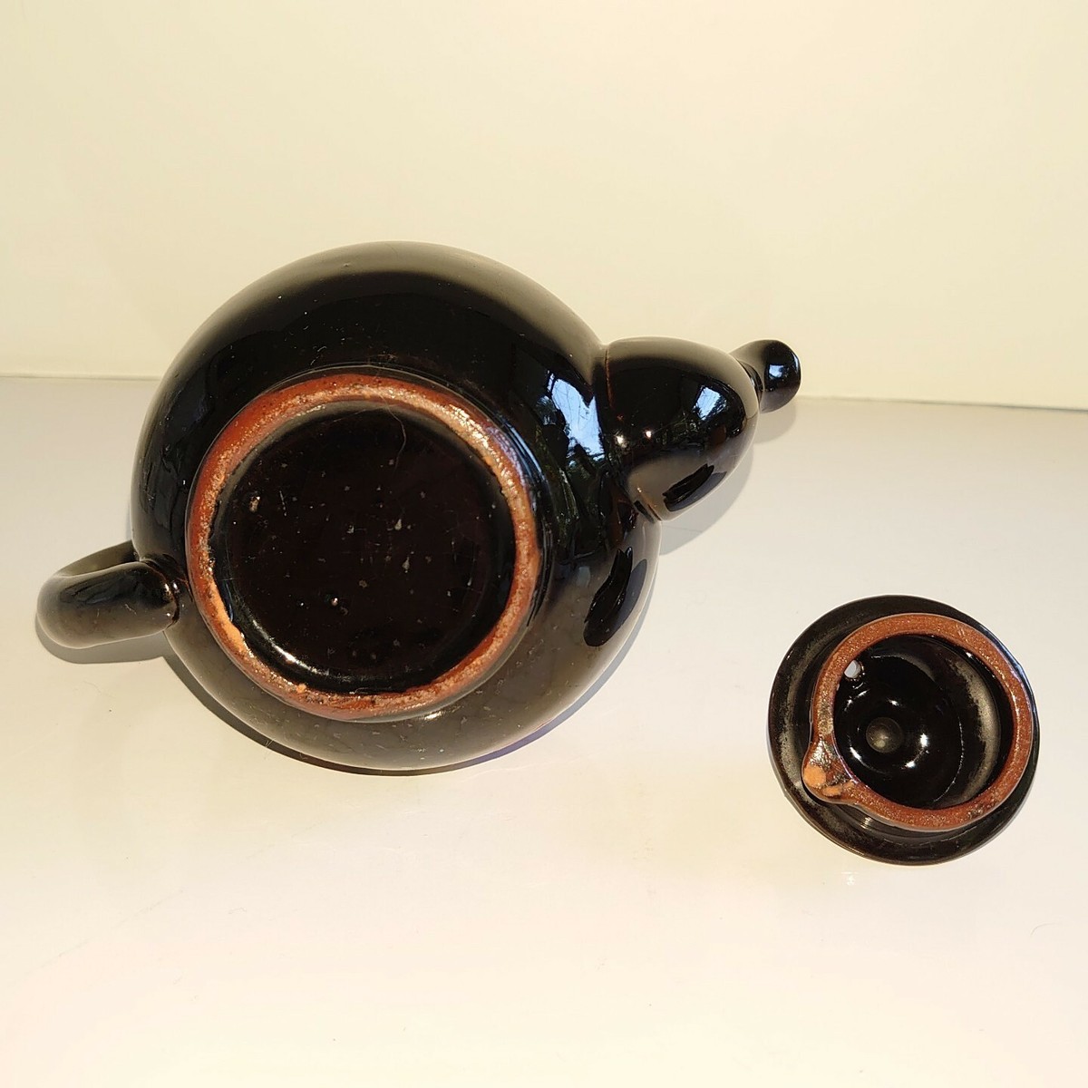 Vintage Japan Ceramic Small Black Tea Pot With Hand Painted