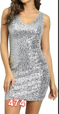 PrettyGuide Women's Sequin Cocktail Dress V Neck Bodycon Glitter Party Dress L